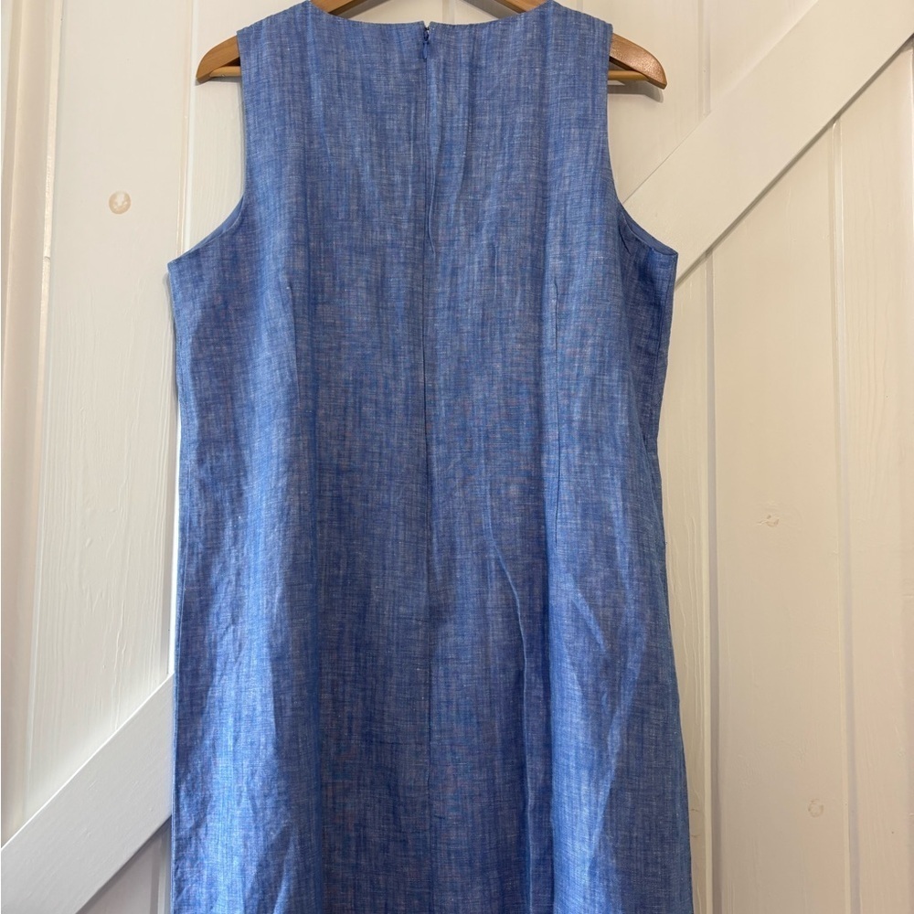 Talbots Linen Blend Embroidered Floral Blue Chambray Sleeveless Shift Dress 16P - Picture 4 of 9